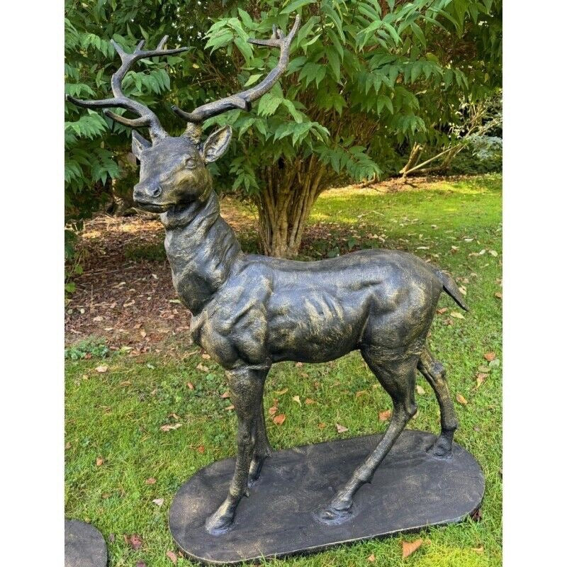 Pair Of Vintage Cast Iron Stag Garden Figurines Life Size