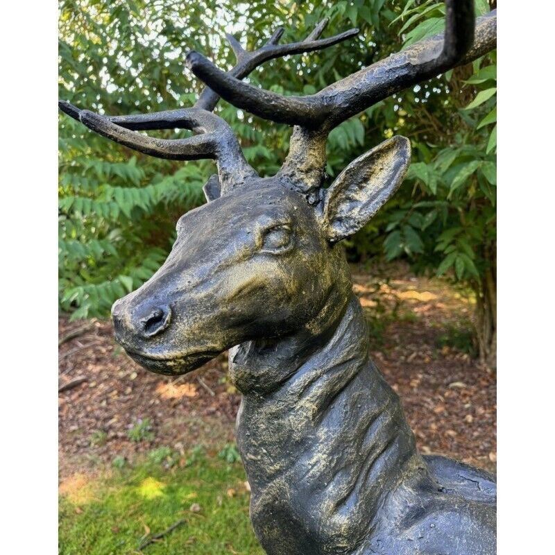 Pair Of Vintage Cast Iron Stag Garden Figurines Life Size