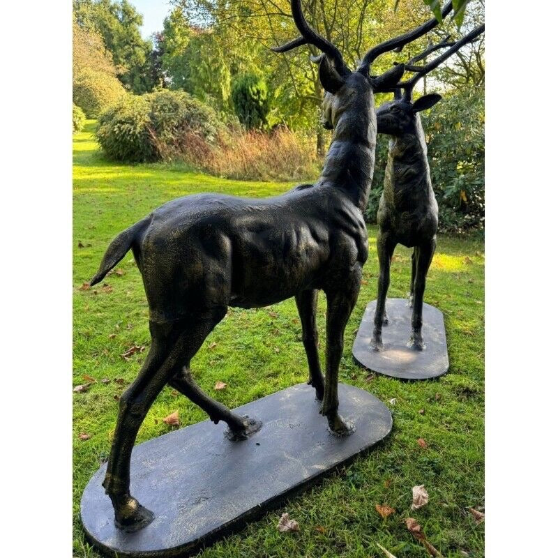 Pair Of Vintage Cast Iron Stag Garden Figurines Life Size