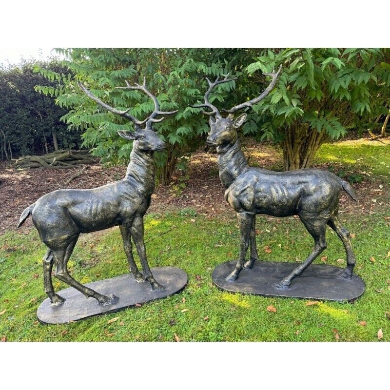 Pair Of Vintage Cast Iron Stag Garden Figurines Life Size